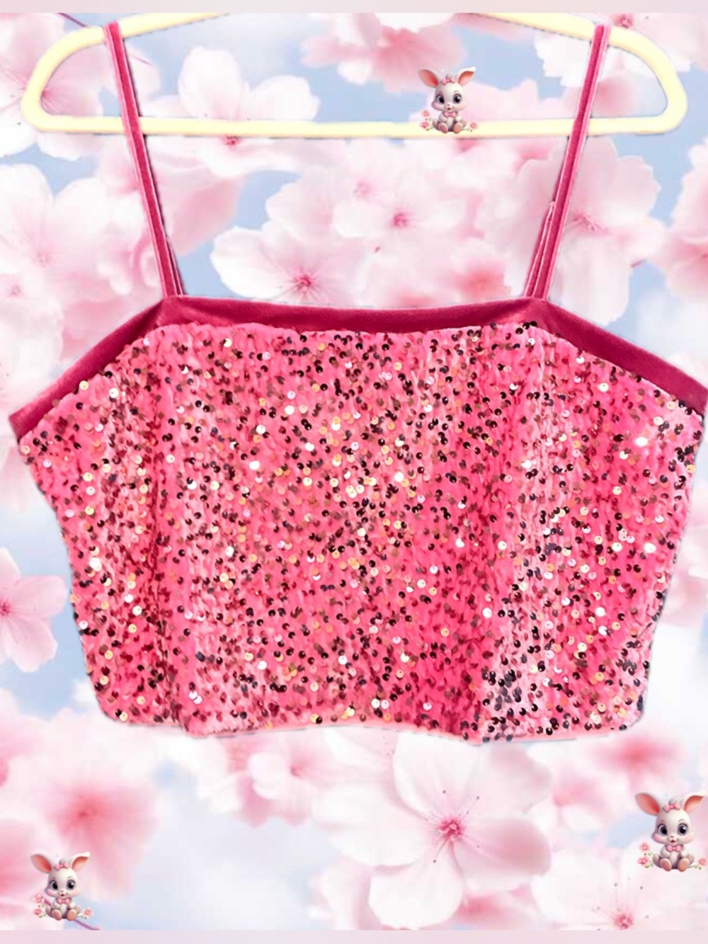 Crush Velour &  Sequin Pink Crop Top • NWT • 21" p2p  approximately 19" length